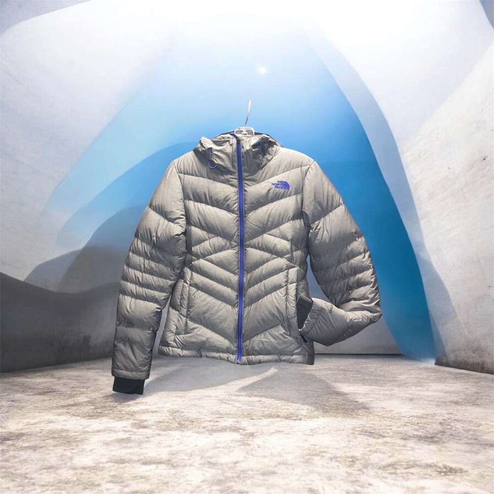 The North face 650 Gray Puffer Jacket with Purple Accents
